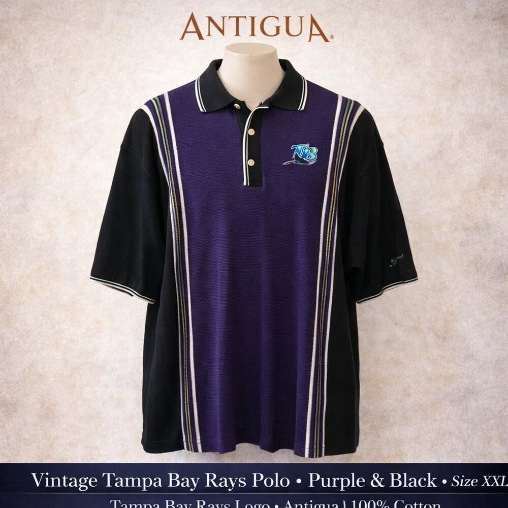 Vintage Antigua Tampa Bay Rays Baseball Purple/Black Polo - XXL